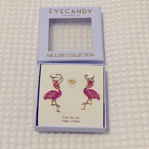 Eye Candy Los Angeles Luxe Collection 18K Plated CZ Flamingo Huggie Earrings - Picture 1 of 1